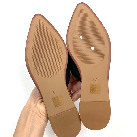 Madewell Gemma Mules Pointed Toe Black Leather Slip On Shoes Flats Loafer 5.5 - Picture 4 of 7